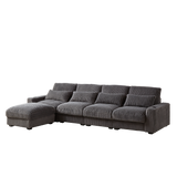 Corduroy Sofa with Cup Holder Super Large L-Shaped Sofa, Movable Footrest, Four Waist Pillows And Four Back Cushion, With USB Port And Type-C Port