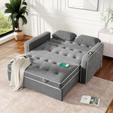 Pull Out Linen Upholstered Sleeper Bed attached two throw pillows, Dual USB Charging Ports