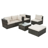 Patio Furniture, Outdoor Furniture, Seasonal PE Wicker Furniture, 6 Set Wicker Furniture With Tempered Glass Coffee Table