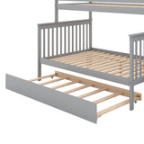 Twin over Full Bunk Bed with Trundle and Staircase,Gray