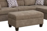 Brown Fabric Sectional Sofa with Right Facing Chaise, Storage Ottoman, and 2 Accent Pillows