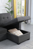 Dark Gray Linen Reversible Sleeper Sectional Sofa with Storage Chaise