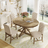 Natural Wood Style Dining Table Set with 4 Upholstered Chairs