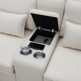 Upholstered Sofa with Console, 2 Cupholders and 2 USB Ports