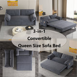 Queen Pull Out Sofa Bed, 3-in-1 Convertible Sleeper Sofa with Side Storage