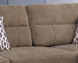 Brown Fabric Sectional Sofa with Right Facing Chaise, Storage Ottoman, and 2 Accent Pillows