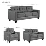 3 Piece Living Room Set with tufted cushions.