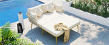 Patio Daybed, Woven Nylon Rope Backrest with Washable Cushions for Balcony, Poolside, Set for 2 Person, Beige