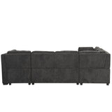 Sectional Sofa Pull out Sofa Bed with Two USB Ports, Two Power Sockets, Three Back Pillows and a Storage Chaise for Living Room, Black