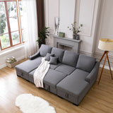 Grey Upholstered Sleeper Sectional Sofa with Double Storage Spaces