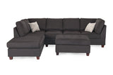 Contemporary 3pc Reversible Sectional Sofa Set W/ Ottoman Ebony Microfiber Cushion Sofa Chaise Ottoman Couch Pillows