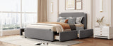 Queen Upholstered Platform Bed and 4 Drawers