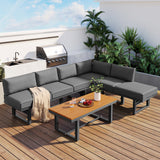 3-Piece Modern Multi-Functional Outdoor Sectional Sofa Set with Height-adjustable Seating and Coffee Table for Patio, Garden and Backyard (Grey)