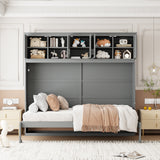 Queen Size Murphy Bed Wall Bed with Top Cabinets,Gray