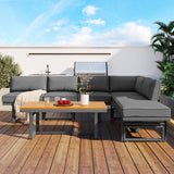 3-Piece Modern Multi-Functional Outdoor Sectional Sofa Set with Height-adjustable Seating and Coffee Table for Patio, Garden and Backyard (Grey)