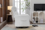 White Fabric Swivel Rocking Chair Gilder Chair With Pocket,White