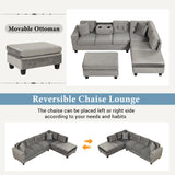 Sectional Sofa with Storage Ottoman, L-Shape Couch with 2 Pillows and Cup Holder,