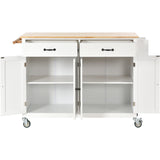 White Kitchen Island Cart with Solid Wood Top