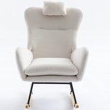 White Rocking Chair with Pocket Soft  Fabric