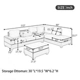 Sectional Sofa with Reversible Chaise, L Shaped Couch Set with Storage Ottoman and Two Cup Holders for Living Room