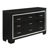 Black Finish Dresser 9 Drawers Glamorous Faux-Alligator Textured Fronts