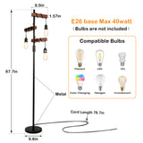 Farmhouse Tree Floor Lamp, 68 Inch 3 Lights Wood Standing Lamp