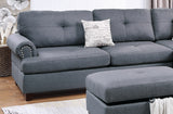 3-pcs Sectional Sofa Blue Grey Polyfiber Cushion Sofa Chaise Ottoman Reversible Couch Pillows