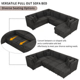 Sectional Sofa Pull out Sofa Bed with Two USB Ports, Two Power Sockets, Three Back Pillows and a Storage Chaise for Living Room, Black