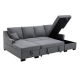 Grey Upholstered Sleeper Sectional Sofa with Double Storage Spaces