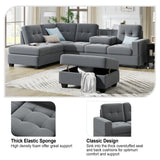 Sectional Sofa with Reversible Chaise Lounge, L-Shaped Couch with Storage Ottoman and Cup Holders