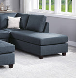 Contemporary 3pc Reversible Sectional Sofa Set W/ Ottoman Dark Blue Dorris Fabric Cushion Sofa Chaise Ottoman Couch Pillows