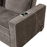 Pull Out Linen Upholstered Sleeper Bed attached two throw pillows, Dual USB Charging Port