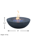 42 Inch Outdoor Concrete Propane gas Fire Pit bowl in Dark Gray color