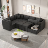 Sectional Sofa Pull out Sofa Bed with Two USB Ports, Two Power Sockets, Three Back Pillows and a Storage Chaise for Living Room, Black