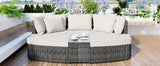 6-Piece Patio Outdoor Conversation Round Sofa Set, PE Wicker Rattan Separate Seating Group with Coffee Table, Beige