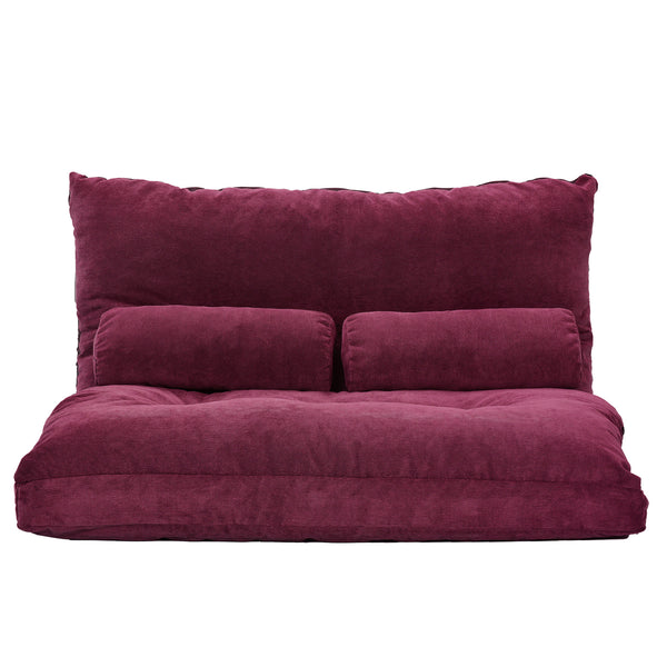 Burgundy Sofa Adjustable Folding Futon with 2 Pillows
