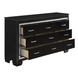 Black Finish Dresser 9 Drawers Glamorous Faux-Alligator Textured Fronts