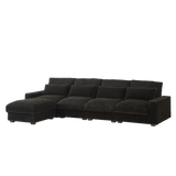 Corduroy with Cup Holder Super Large L-Shaped Sofa, Movable Footrest, Four Waist Pillows And Four Back Cushion, With USB Port