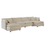 Beige U Shaped Couch with Reversible Chaise, Modular Large U-Shape, Double Extra Ottomans