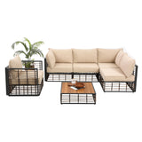 Grand patio 6-Piece Wicker Patio Furniture Set, All-Weather Outdoor Conversation Set Sectional Sofa with Water Resistant Beige Thick Cushions and Coffee Table