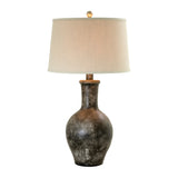 Aine 29 Inch Hydrocal Table Lamp, Drum Shade, Urn Shaped Base, Slate Gray