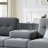 Sectional Sofa with Reversible Chaise Lounge, L-Shaped Couch with Storage Ottoman and Cup Holders