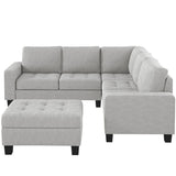 Sectional Corner Sofa L-shape Couch Space Saving with Storage Ottoman & Cup Holders Design for Large Space Dorm Apartment,Light Grey