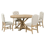 Natural Wood Style Dining Table Set with 4 Upholstered Chairs