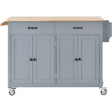 Grey Kitchen Island Cart with Solid Wood Top