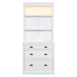 Bookshelf with LED Lighting Bookcase with 3 Drawer and Open Shelves