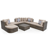 8-piece Outdoor Wicker Sofa Set, Rattan Sofa Lounger, With Colorful Pillows, Conversation Sofa, For Patio, Garden, Deck, Brown Wicker, Beige Cushion