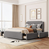 Queen Upholstered Platform Bed and 4 Drawers