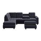 Sectional Sofa with Reversible Chaise, L Shaped Couch Set with Storage Ottoman and Two Cup Holders for Living Room