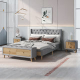 Queen 4-Piece Bedroom Set Upholstered Platform Bed with Two Nightstands